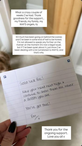 Collage of screenshots of social media posts, one displaying a handwritten note.