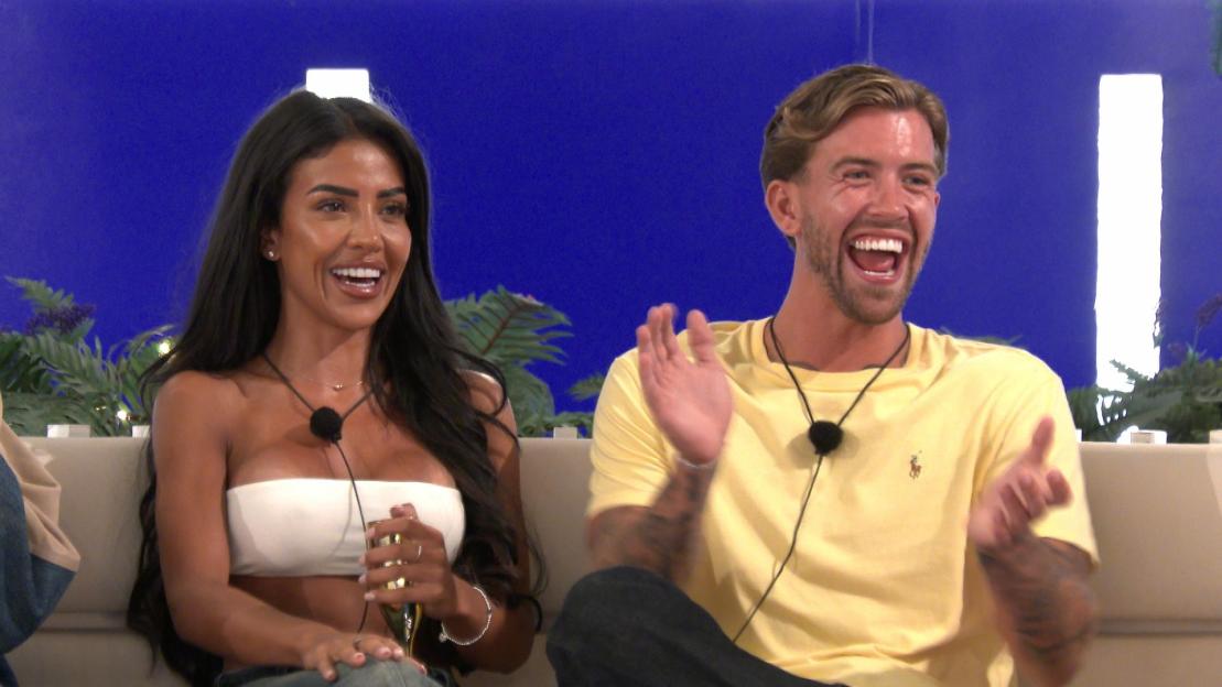 Tina Rad and Aidan Murphy laughing on 'Love Island'.