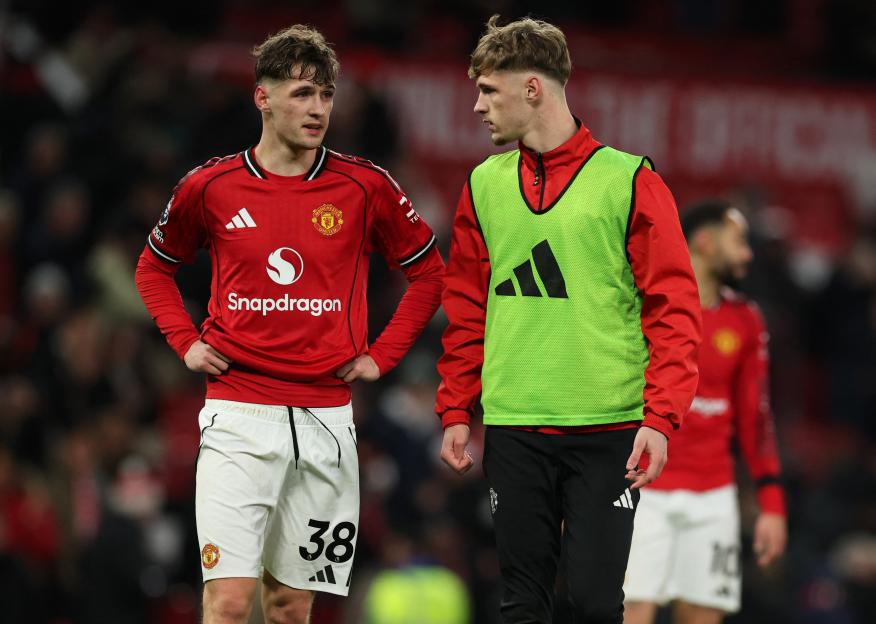 Jack Fletcher and Tyler Fletcher of Manchester United react after the Premier League match against Newcastle United.