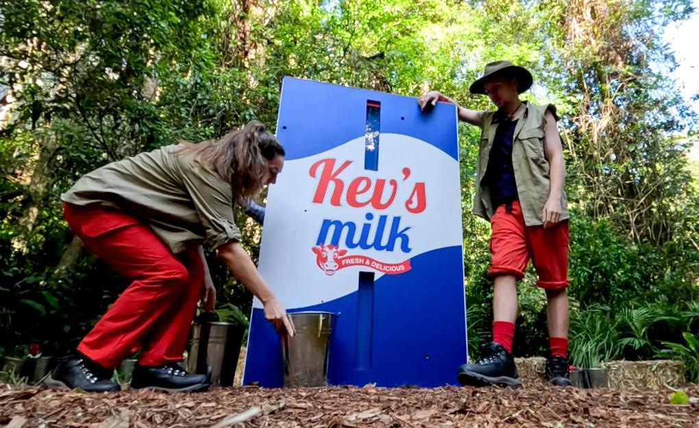 Kelly Brook, Aitch, and Angry Ginge participate in a challenge on 'I'm a Celebrity... Get Me Out of Here!'