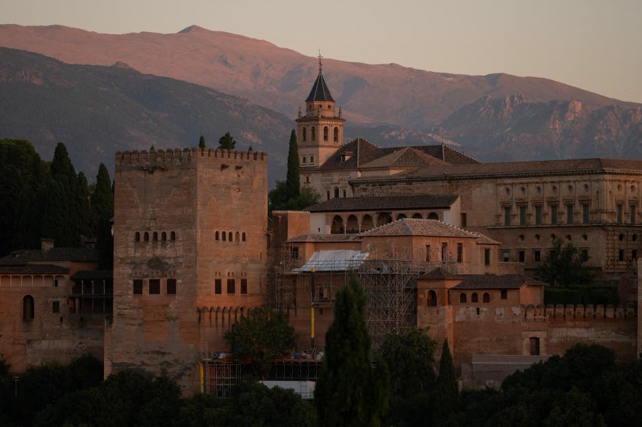 View of the Alhambra complex from Saint Nicholas square after an earthquake in Granada.
