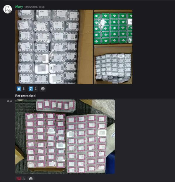 Collage of three images showing various peptides in packaging, indicating restocking.