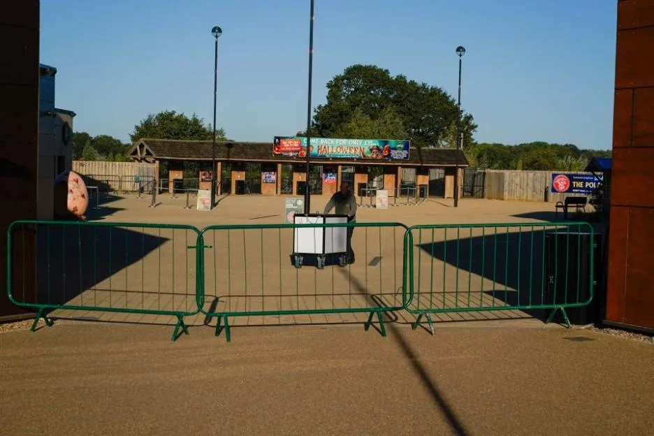 Three barriers stand at the entrance to Yorkshire Wildlife Park in Doncaster.