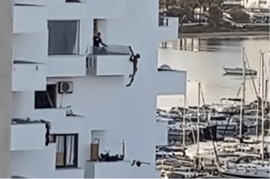 **FULL COPY BY NATALIA PENZA natypenza@gmail.com**.-TEL: +34 659 567 821** .THIS is the horror moment a man falls 100ft from a seventh-floor balcony in an Ibizan holiday resort.