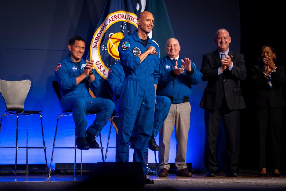 The NASA Artemis Crew on stage.