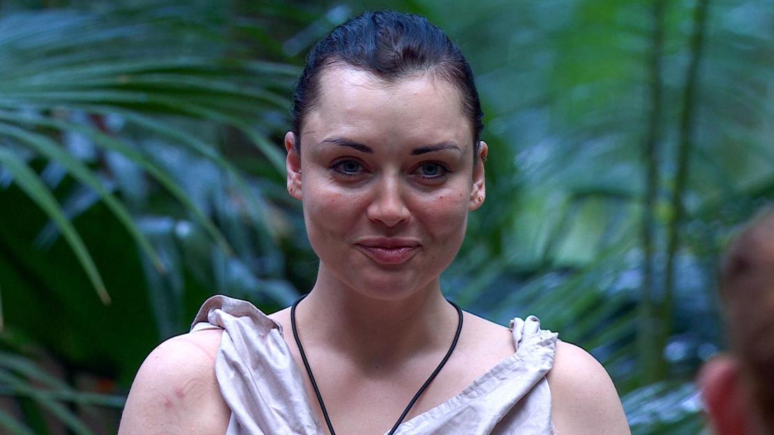 Shona McGarty looking at the camera on "I'm a Celebrity... Get Me Out of Here!"