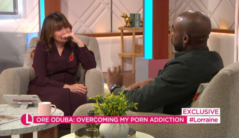 Lorraine Kelly interviewing Ore Oduba about overcoming his porn addiction.