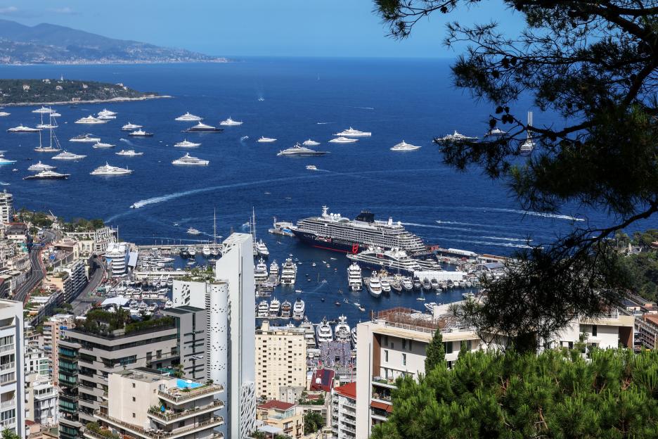View of the Monaco harbour filled with ships and yachts during the F1 Grand Prix practice.