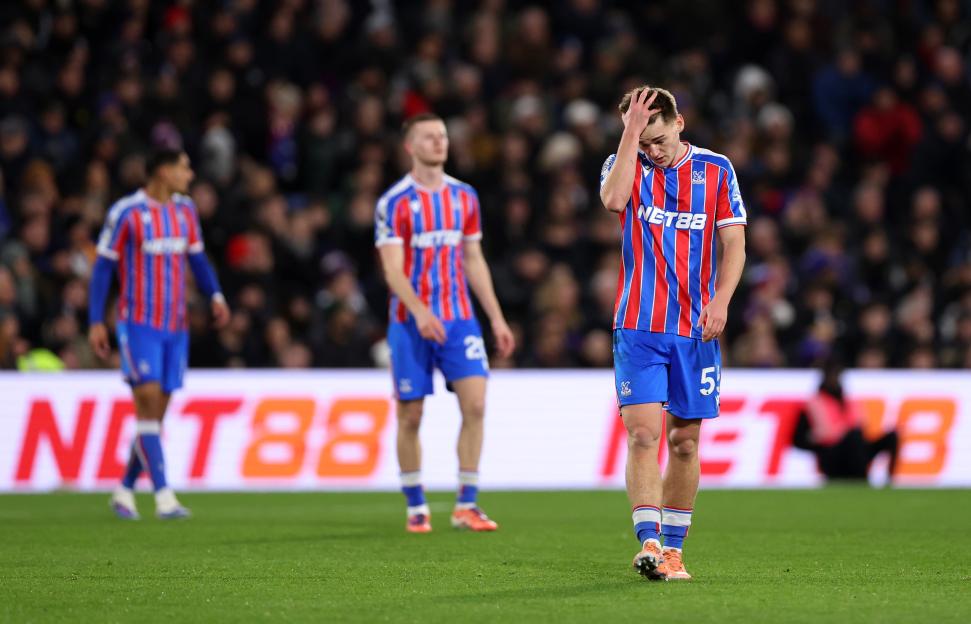 Justin Devenny of Crystal Palace reacts during a Premier League match.