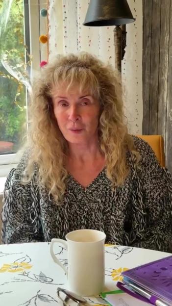 Beverly Callard sharing a video message from her home.