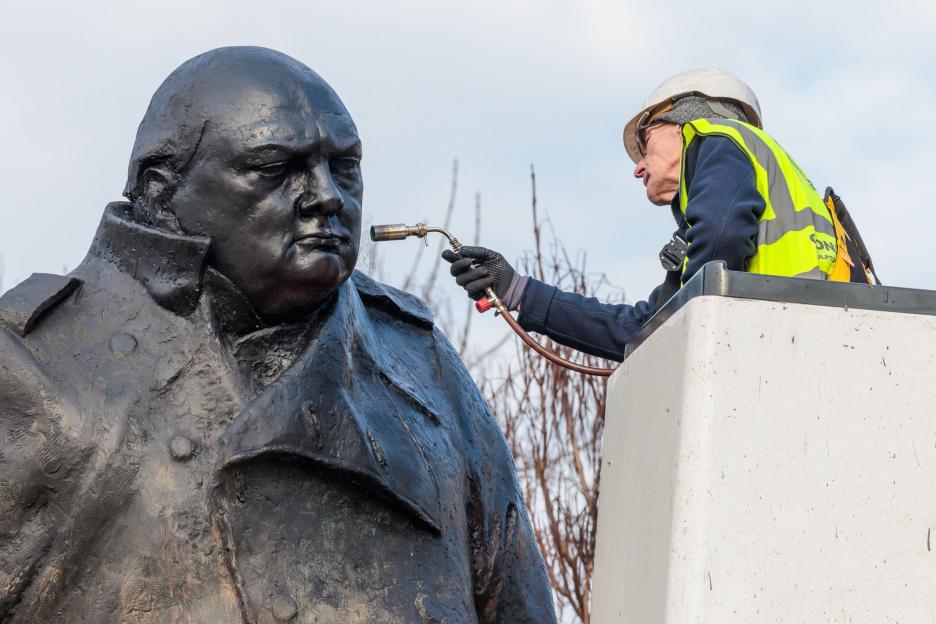 Graffiti-Covered 12ft Sir Winston Churchill Statue Restored by Skilled Workers