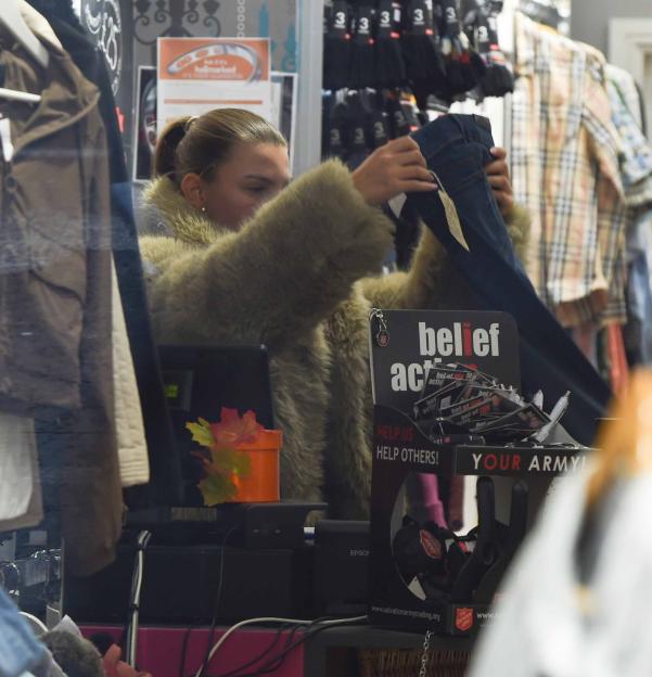 Nepo Baby Tanya Bardsley's Daughter Gabriella Bardsley seen doing her community service in The salvation army charity shop in Wilmslow, Cheshire after her drink driving ban