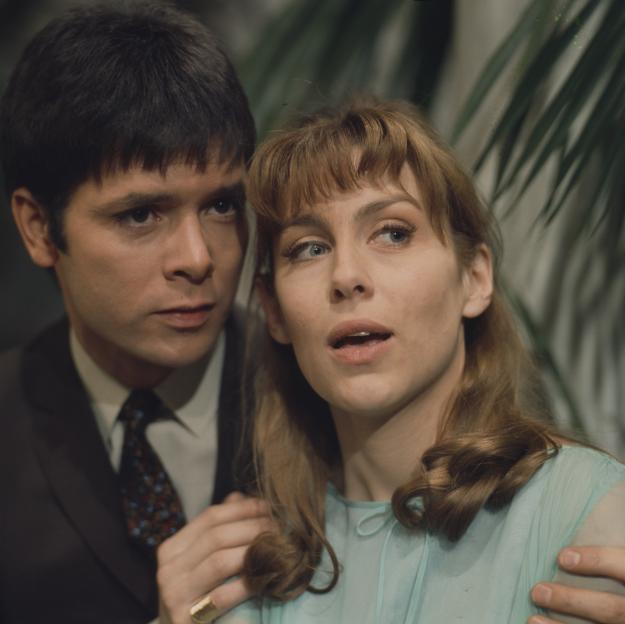 Singer Cliff Richard with actress Marian Diamond on the set of the television series 'Playhouse - A Matter Of Diamonds'.