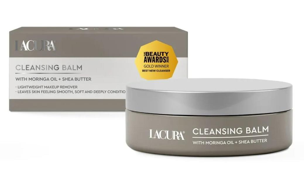 Lacura Cleansing Balm with Moringa Oil + Shea Butter, awarded "Best New Cleanser" gold winner.