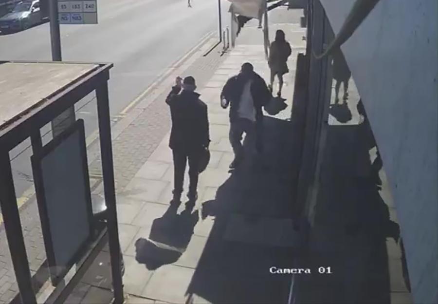 CCTV footage showing the moment of a stabbing attack at a Golders Green bus stop.