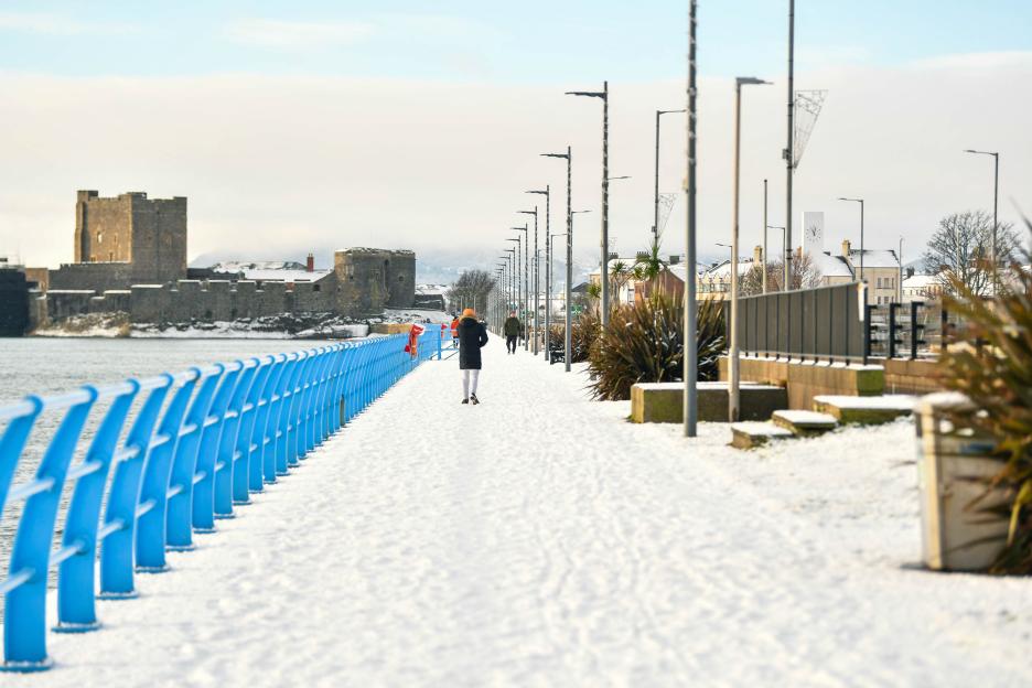 Snow in Carrickfergus, Northern Ireland.