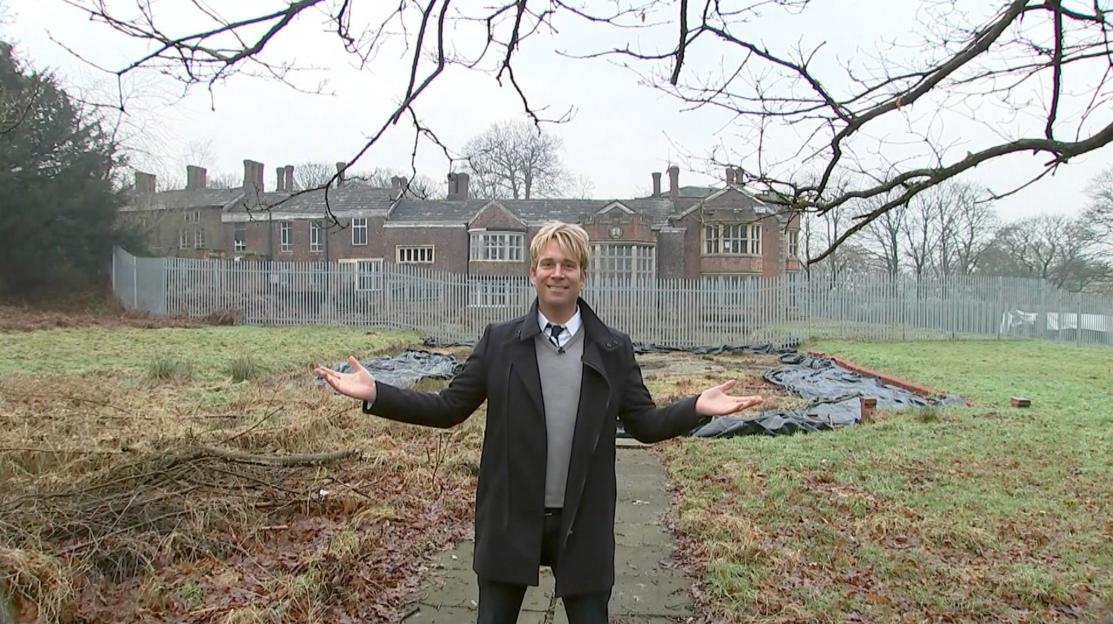 Hopwood DePree in front of the derelict Hopwood Hall, which he is trying to restore.