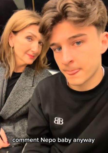 Joe Sandell with his mother, Victoria Derbyshire, as he pokes out his tongue in a selfie.