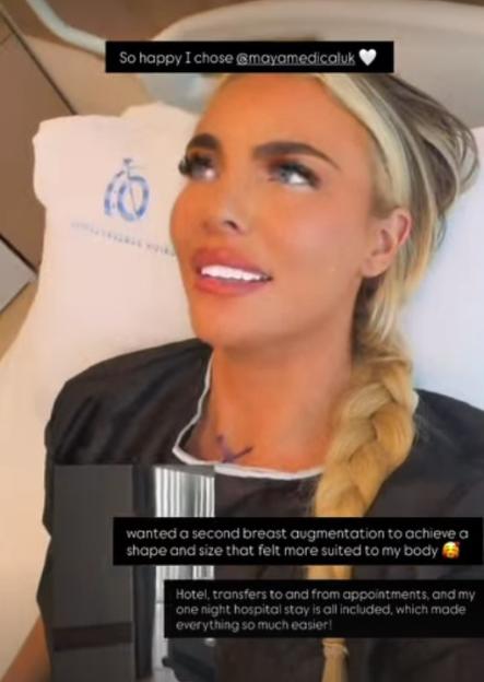 Kelsey Stratford in a hospital gown on a hospital bed.