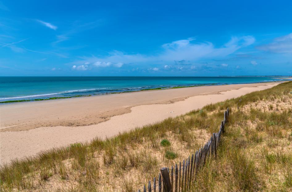 Sand dunes beach and blue sea Le Bois-Plage-en-Re, Il de Re, France