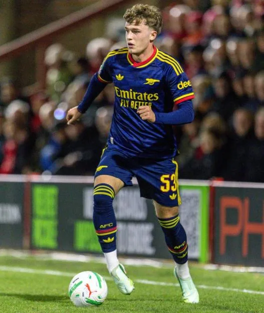 Ceadach O'Neill of Arsenal controls the ball during a match.