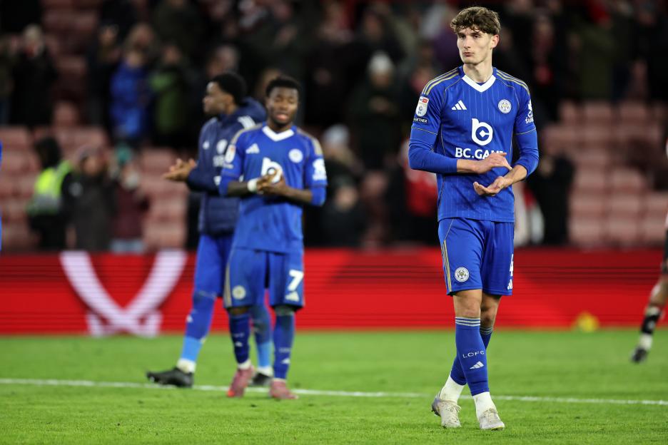 Ben Nelson of Leicester City looking dejected during a soccer match.