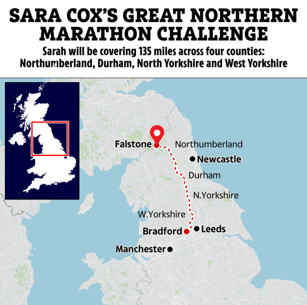 Illustration of Sara Cox's Great Northern Marathon Challenge route