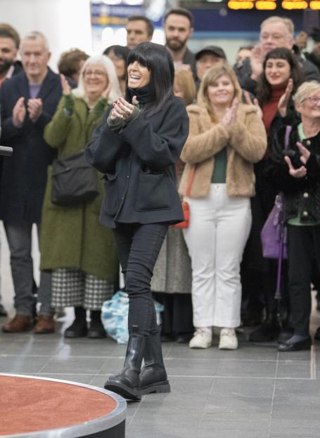 Claudia Winkleman filming 'The Piano' at London Bridge Train Station.
