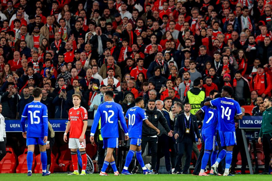 Lisbon, Portugal. 17th Feb, 2026. Estadio da Luz Vinicius Junior of Real Madrid CF and Aurelien Tchouameni of Real Madrid CF during the UEFA Champions League 2025/26 League Knockout Play-off First Leg match between SL Benfica and Real Madrid C.F. at