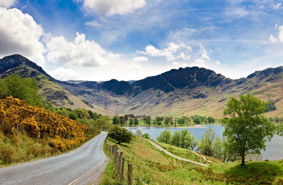 View of Buttermere with Fleetwith Pike, Grey Knotts, and Haystacks in the Lake District, UK.