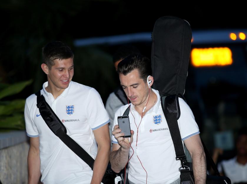 John Stones and Leighton Baines of the England football team arrive in Miami.
