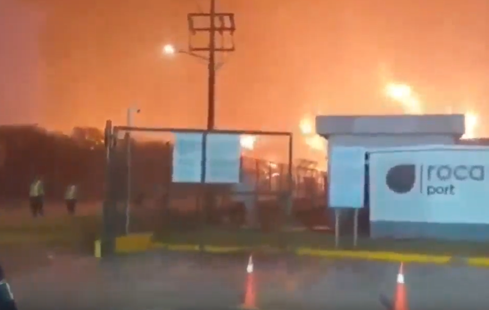 Fire burning at Roca Port facilities.