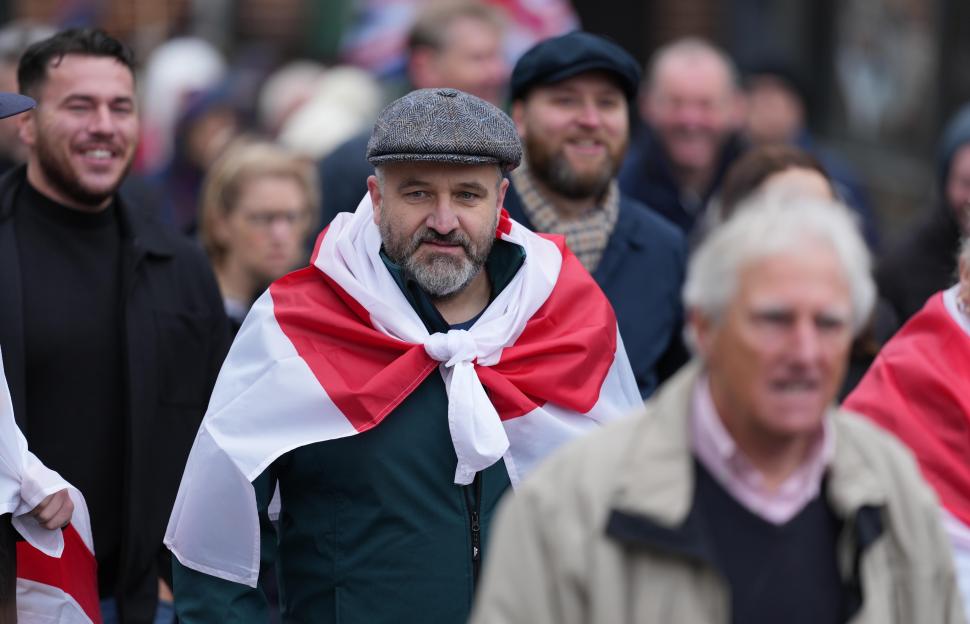 Placards and flags at the protest