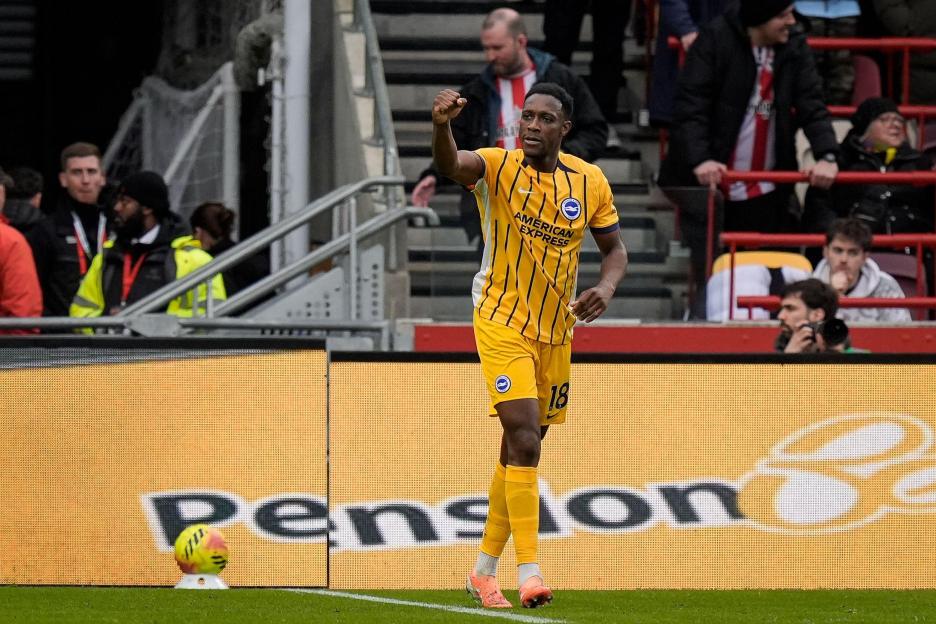 Danny Welbeck of Brighton & Hove Albion celebrates a goal during a Premier League match.