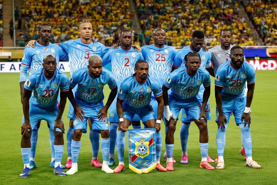 The Democratic Republic of Congo national football team lines up for a team photo.
