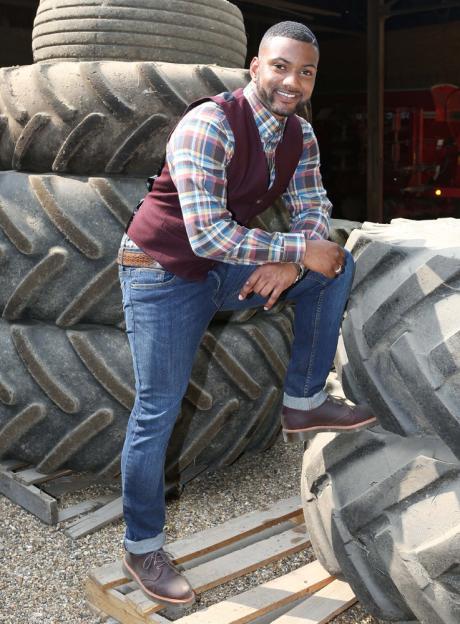 Collage of J.B. Gill as a pop star on stage and later as a farmer.