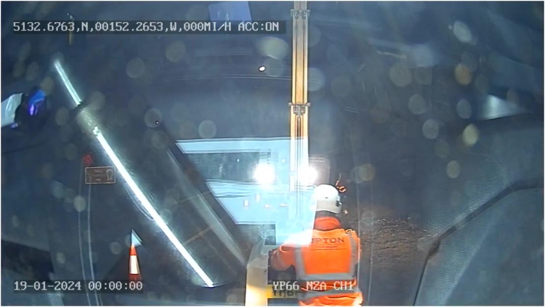 CCTV footage of tree surgeon Joshua Pocknell suffering an electric shock from an overhead powerline.