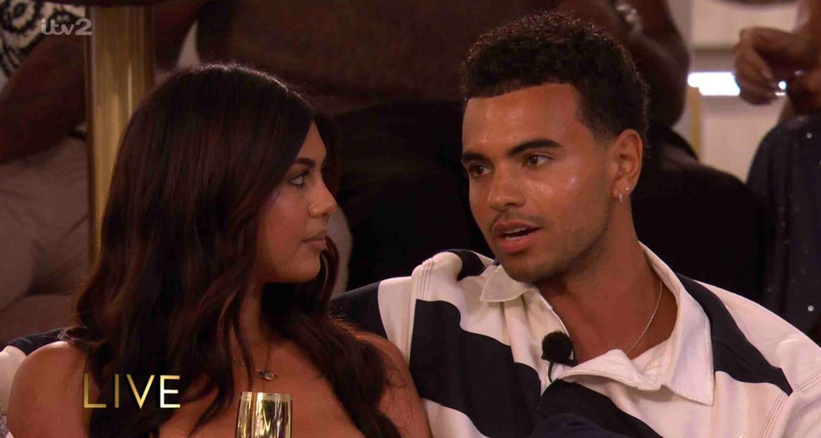 Maya Jama talking to Belle and Harrison.