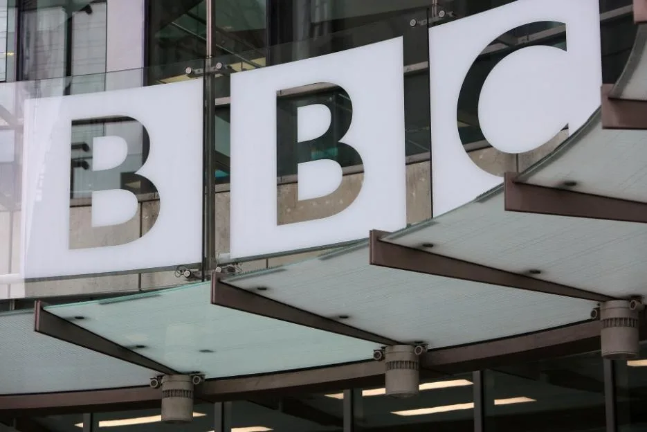 The BBC logo on the side of a building.