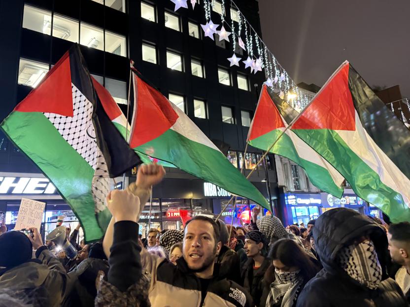 Pro-Palestine protesters march down Oxford Street, London.