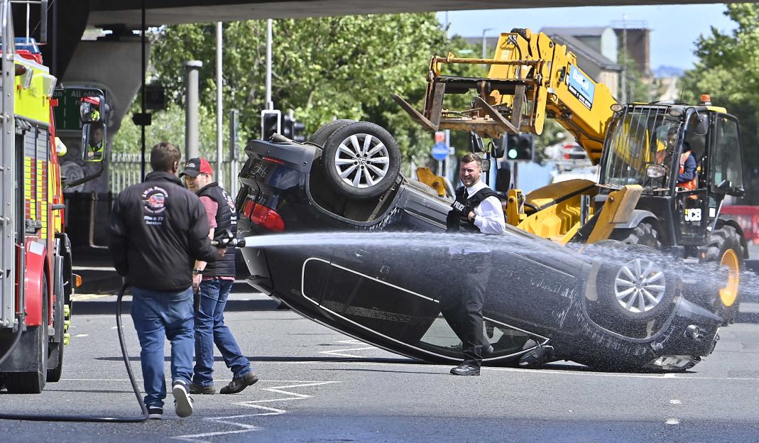 High-Speed Chase Ends in Dramatic Crash: Overturned Car Spotted on Line of Duty Set for Series 7!