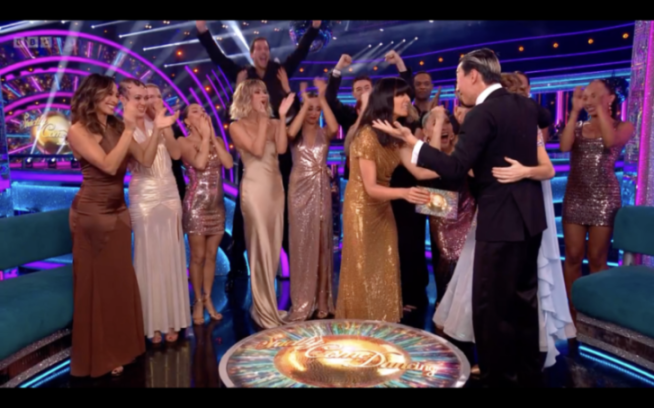 Contestants and judges from Strictly Come Dancing on stage.