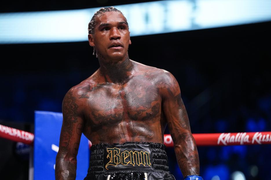 Conor Benn stands in his corner before his WBC Welterweight Championship bout.