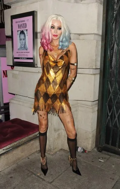 Olivia Attwood and her boyfriend Pete Wicks dress at Harley Quinn and The Joker, as they attend her Halloween Party in Covent Garden. The pair appeared rather worse for wear, as they made their way along the pavement