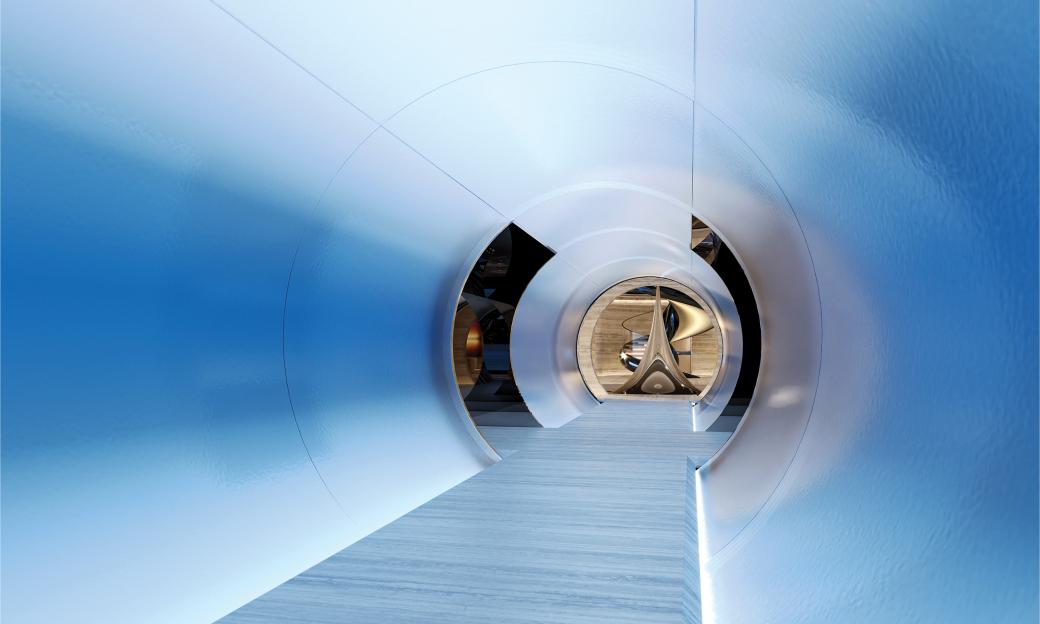 Concealed blue tunnel in Aura superyacht
