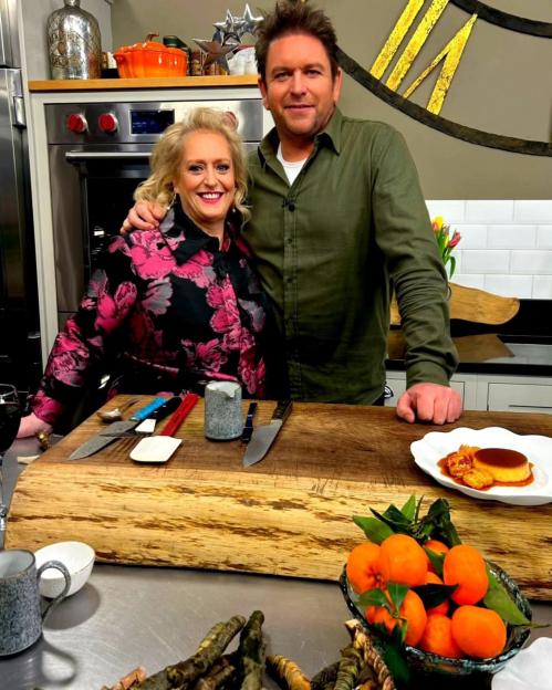 Alyssa Vasay and James Martin in a kitchen setting.