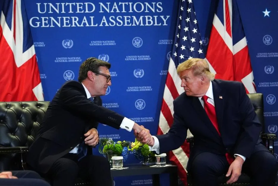 President Donald Trump shakes hands with Britain's Prime Minister Andy Burnham at the United Nations General Assembly.