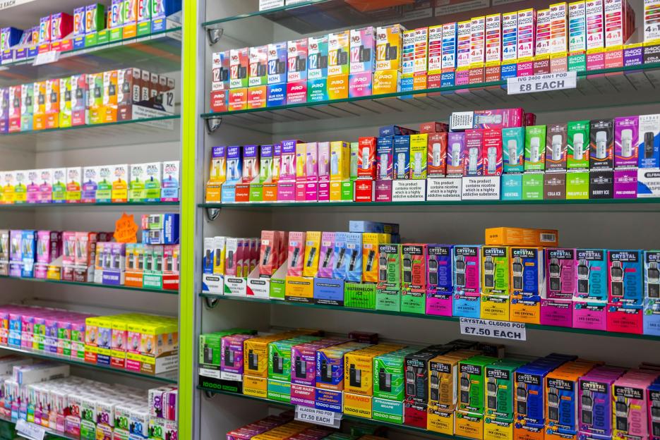 London, UK. 31st May, 2025. A shop in London displays mainly re-usable vapes on the final day of legally being able to sell disposable vapes. From 1 June 2025, it is illegal for businesses to sell or supply single-use vapes. It is also illegal to off