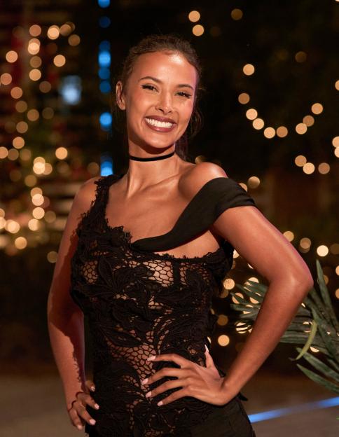 Maya Jama presenting 'Love Island: Aftersun'.