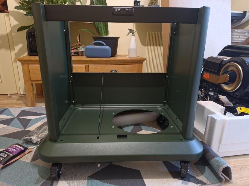 Assembled base of an outdoor grill.
